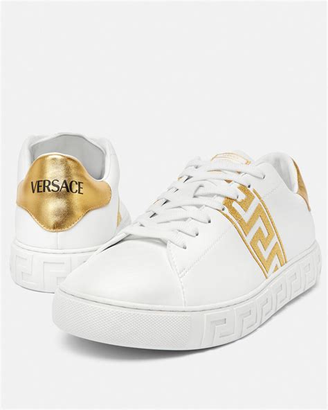 versace grecca embroidered high-top sneakers|Versace greca low top sneakers.